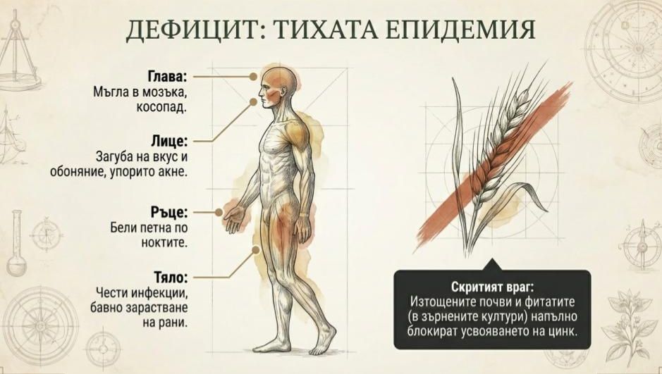 ЦИНК: СИМПТОМИ НА НЕДОСТИГ