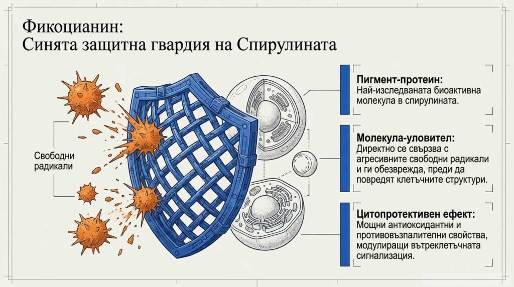 ФИКОЦИАНИН: СИНИЯТА ЗАЩИТА НА СПИРУЛИНАТА
